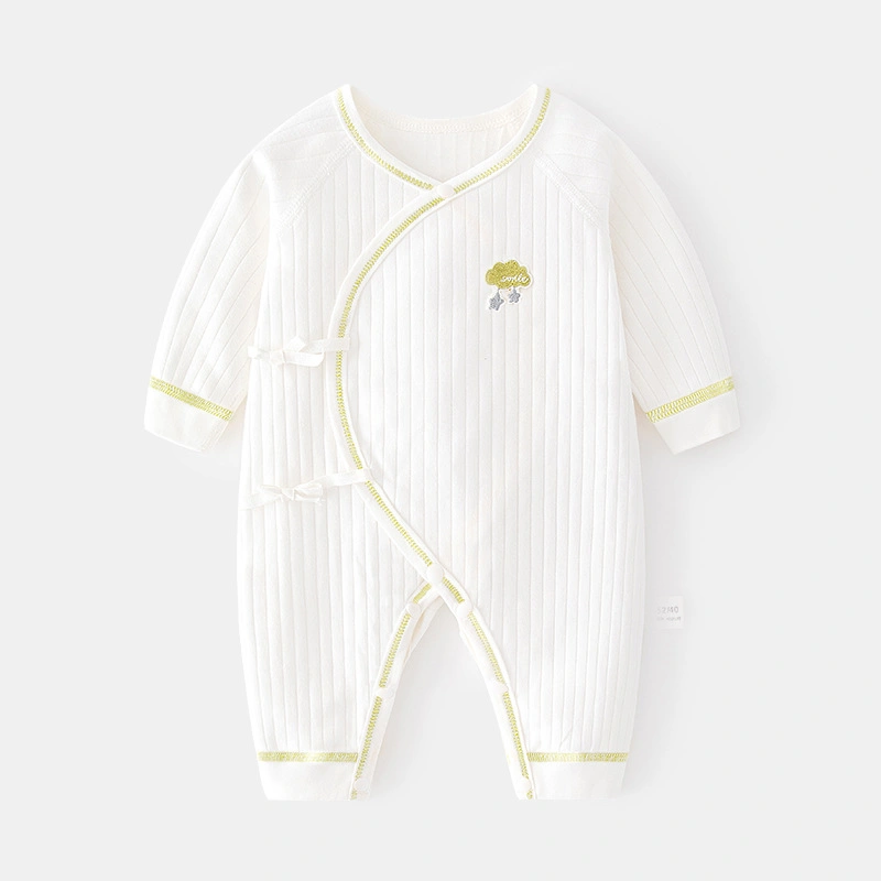 Spring and Autumn Infants Pure Color Shoulder Buttons Long Sleeve Romper Baby Cotton Rompers