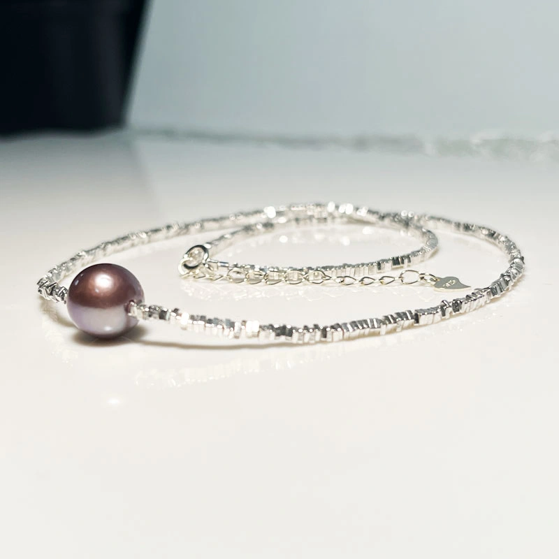 Burst Broken Silver Necklace 10-11mm Fresh Water Purple Pearl Necklace Small Collarbone Chain Jewelry (CF-PN-017)