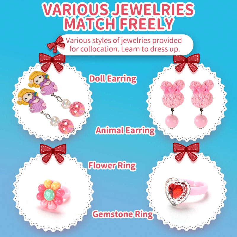 New Fashion Children Resin Cartoon Cute Rings Jewelry Plastic Adjustable Jewelry Ring Set Girls Pretend Play Makeup Toys Dress up Accessories Ring Toy