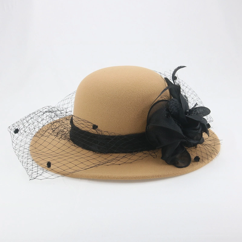 Chapeau en feutre à large bord pour dames élégantes, mode automne et hiver, assorti à l'extérieur avec une robe de style britannique, chapeau en laine pour femmes, chapeau en feutre Fedora.