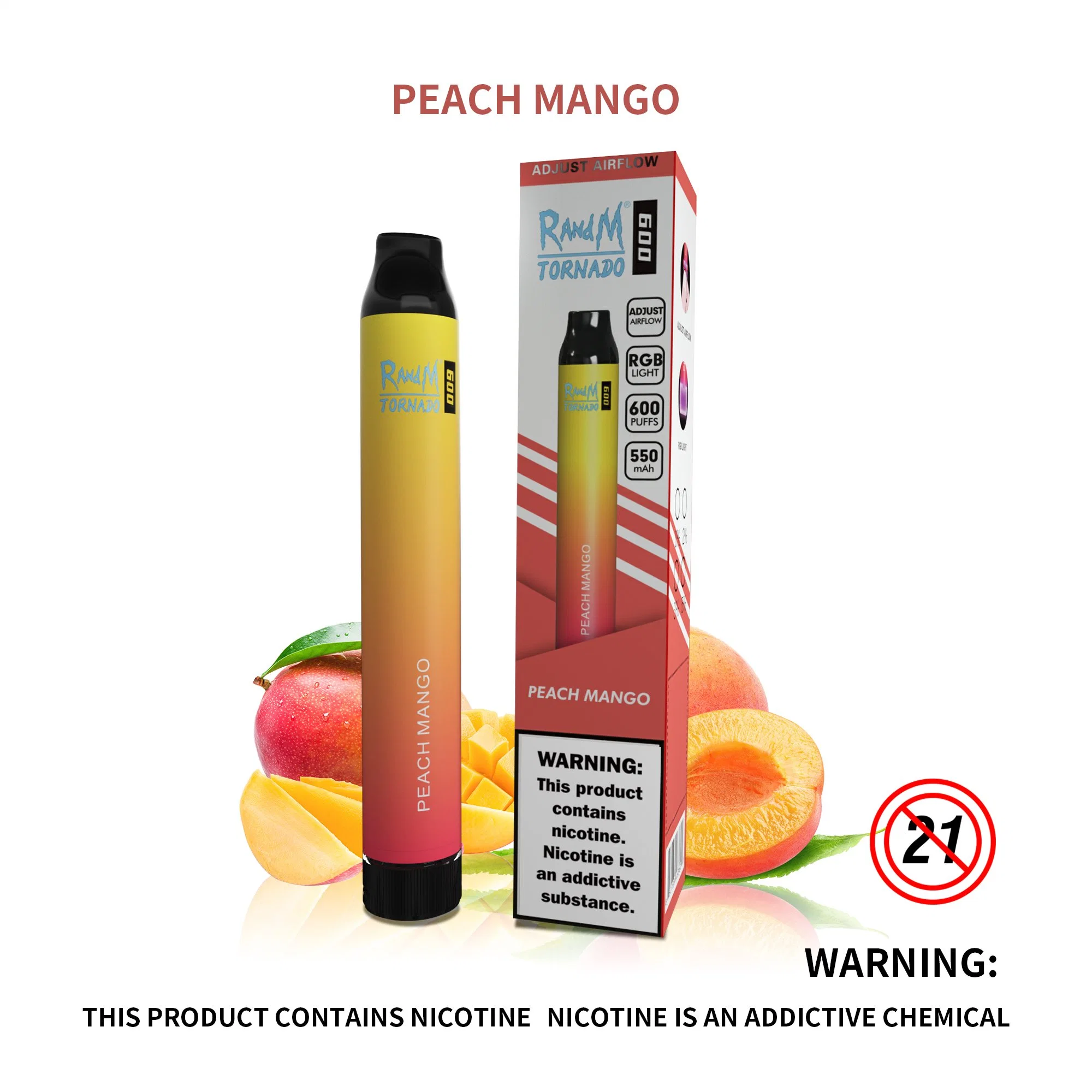 Colorful E Cigarette Tpd RGB Light Randm Tornado 600 Puffs Disposable Vape Pen