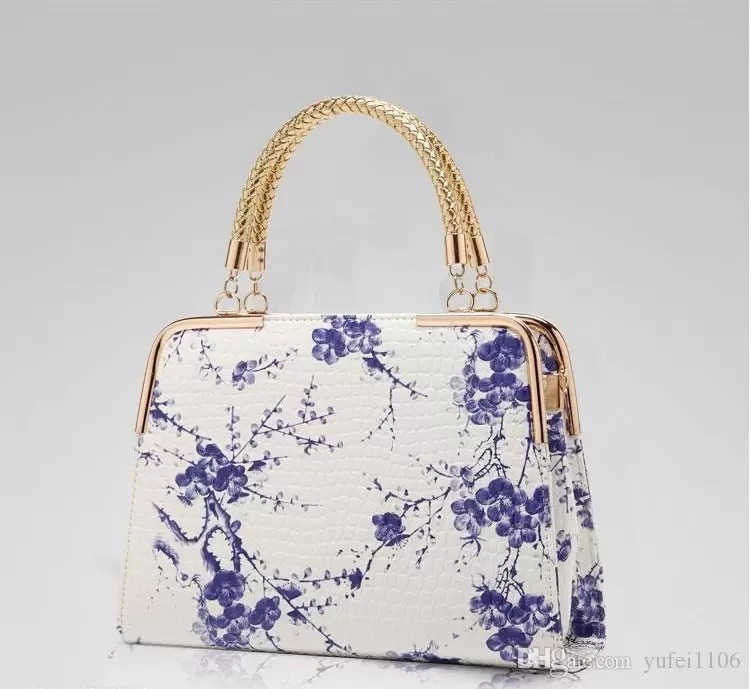 Mode paquet femelle vent nouveau Hot style chinois de la porcelaine bleu et blanc sac de grains de pierre de l'impression miroir Mesdames les sacs à main