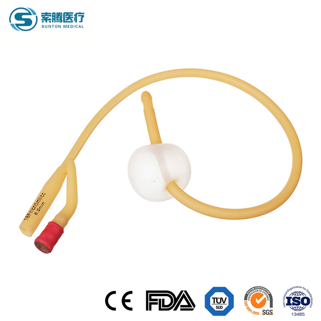 Sunton China Disposable Sterile 100% Latex Foley Urine Catheter with 100% Silicon Coated Manufacturers OEM Customized Medical Latex Urinary Suction Catheter