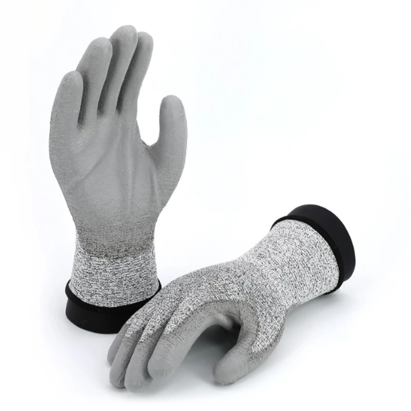 Hppe Level 5 Protection with PU Coated Industrial Cut Resistant Mechanical Gloves