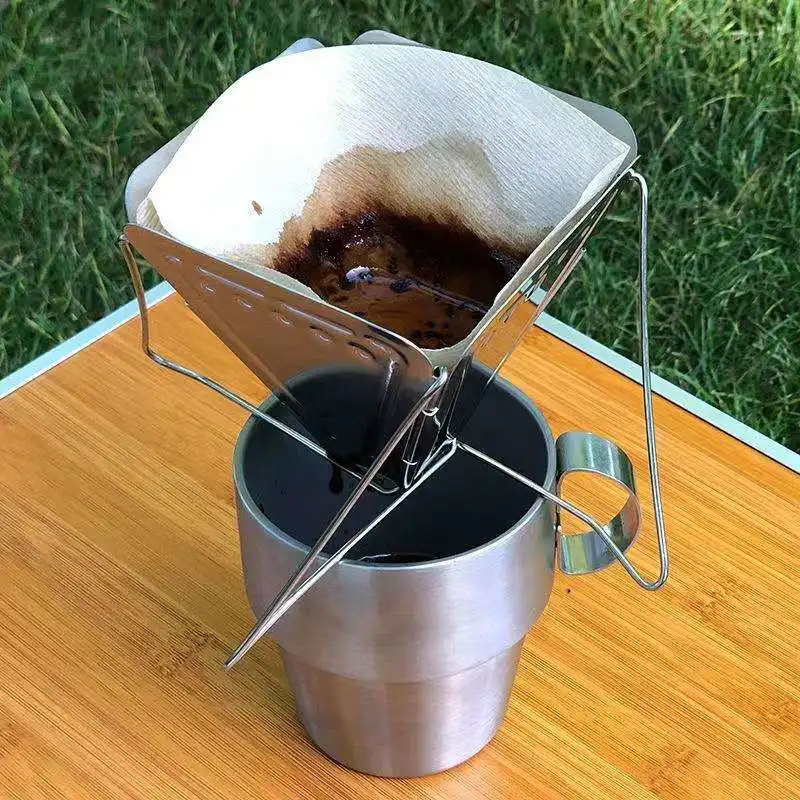 Coffee Filter Silver Stainless Steel Collapsible Coffee Drip for Traveling Camping