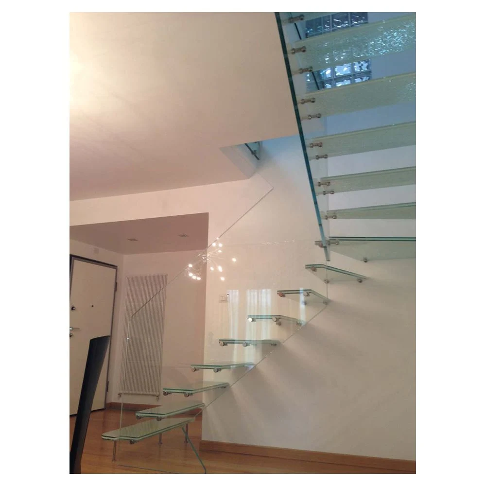 Prima Eclectic Round Household Steel and Wood Spiral Stair Central Column Glass Staircase