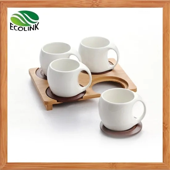 Creative European Style Coffee Cup Set with Bamboo Stand