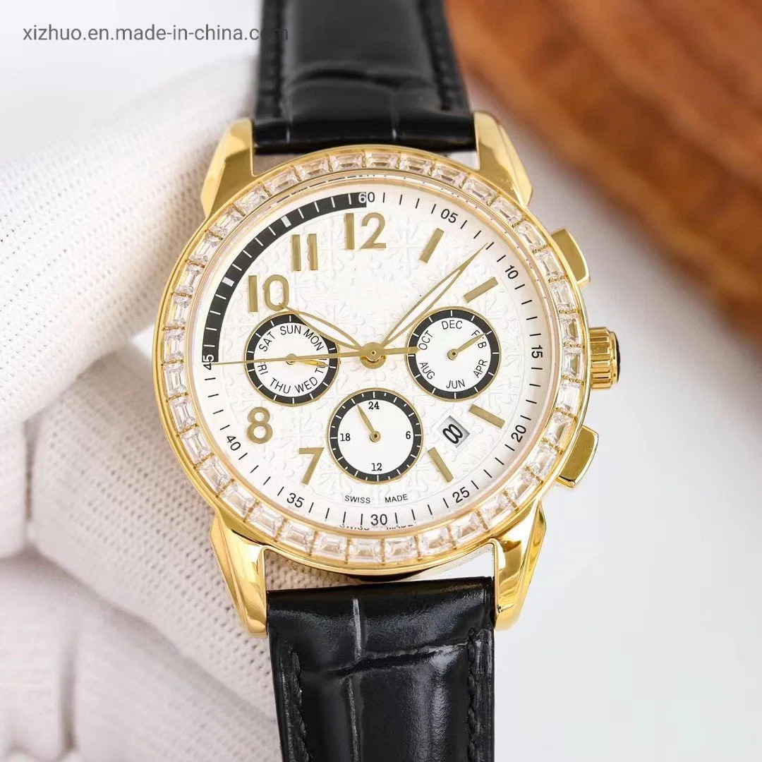 Factory's Newly Designed Diamond Gold Compass PP Men's Mechanical Wrist Watch Multi-Function Fashion Business Men's Watch