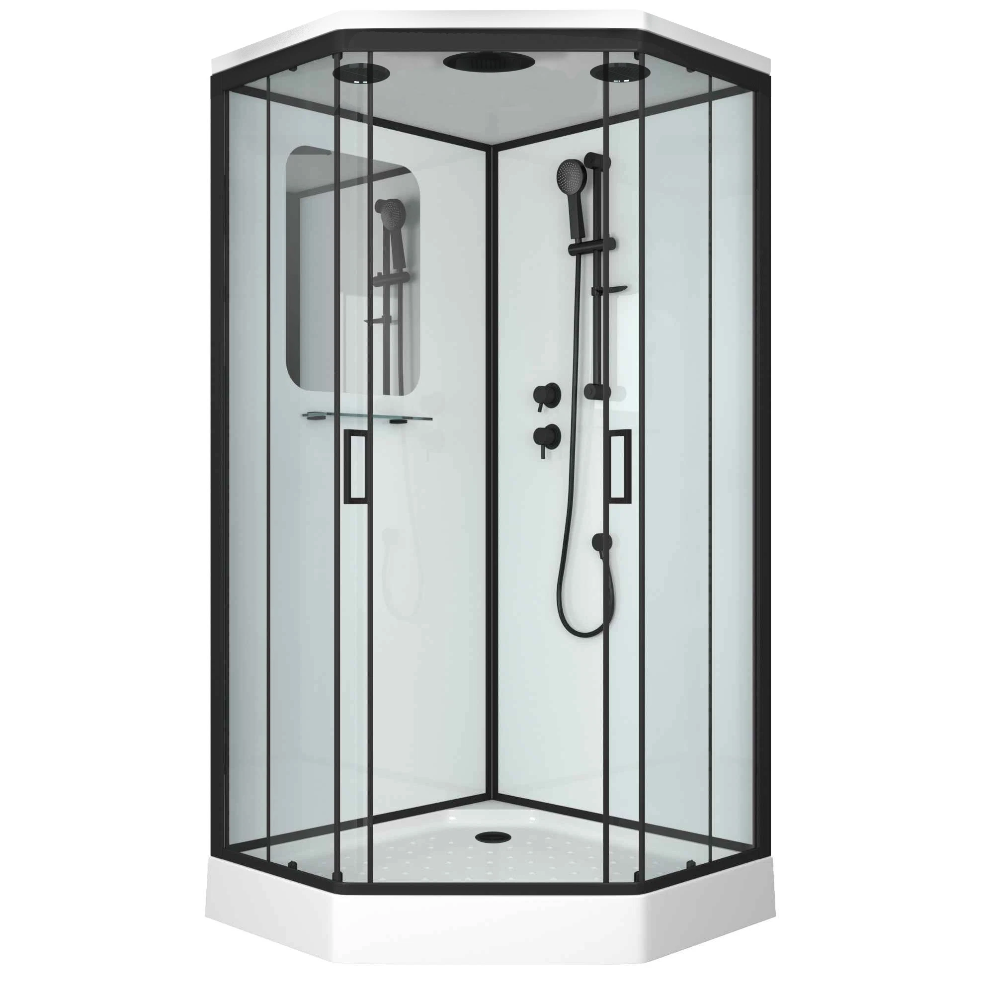 Low Tray Pentagonal Black and White Classic Shower Room