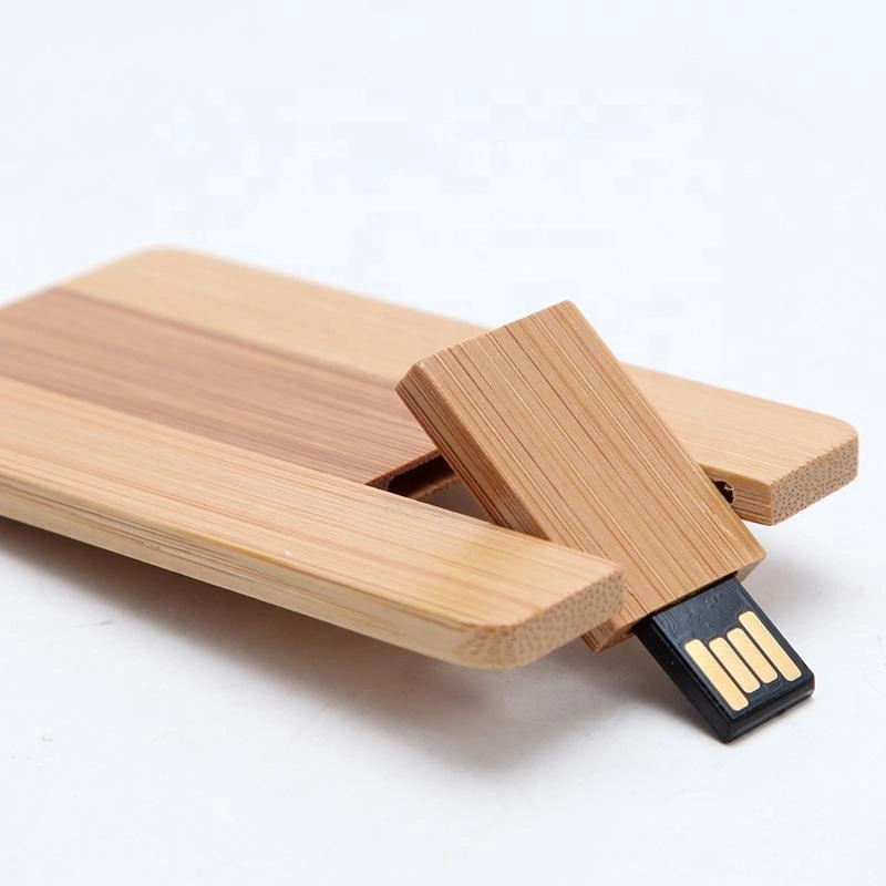 Promotion Wooden Bamboo Credit Card USB Flash Drive Memory Stick Wood Pendrive Custom Logo Engrave 4GB 8GB 16GB 32GB 64GB