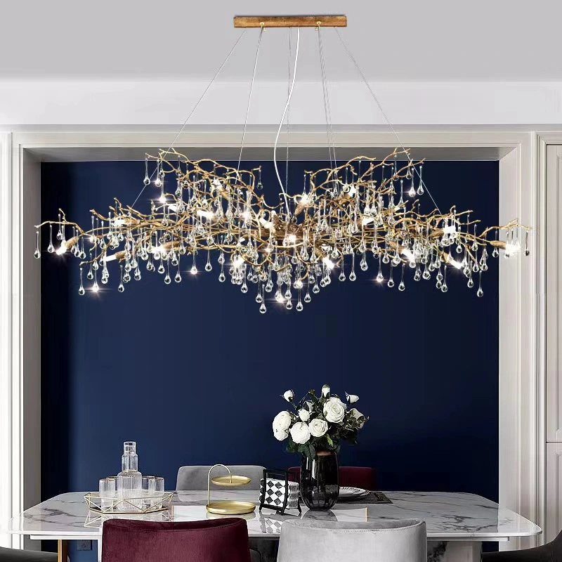 French Gold Luxury Crystal Chandelier Modern Simple Water Drop Lamp Ceiling Lighting.