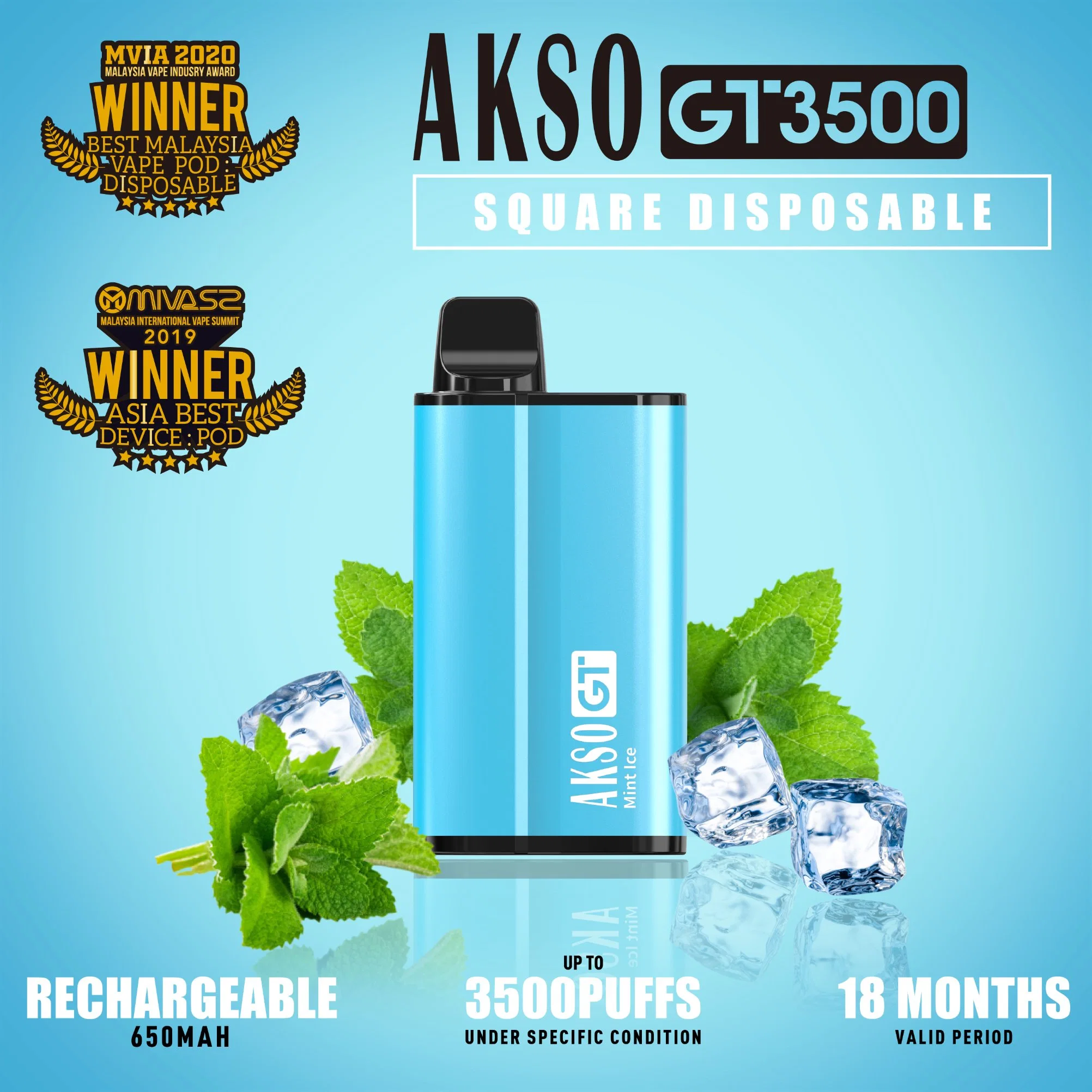 Akso desechables recargable Vape Caja con tapa protectora 12.0 ml 650 mAh