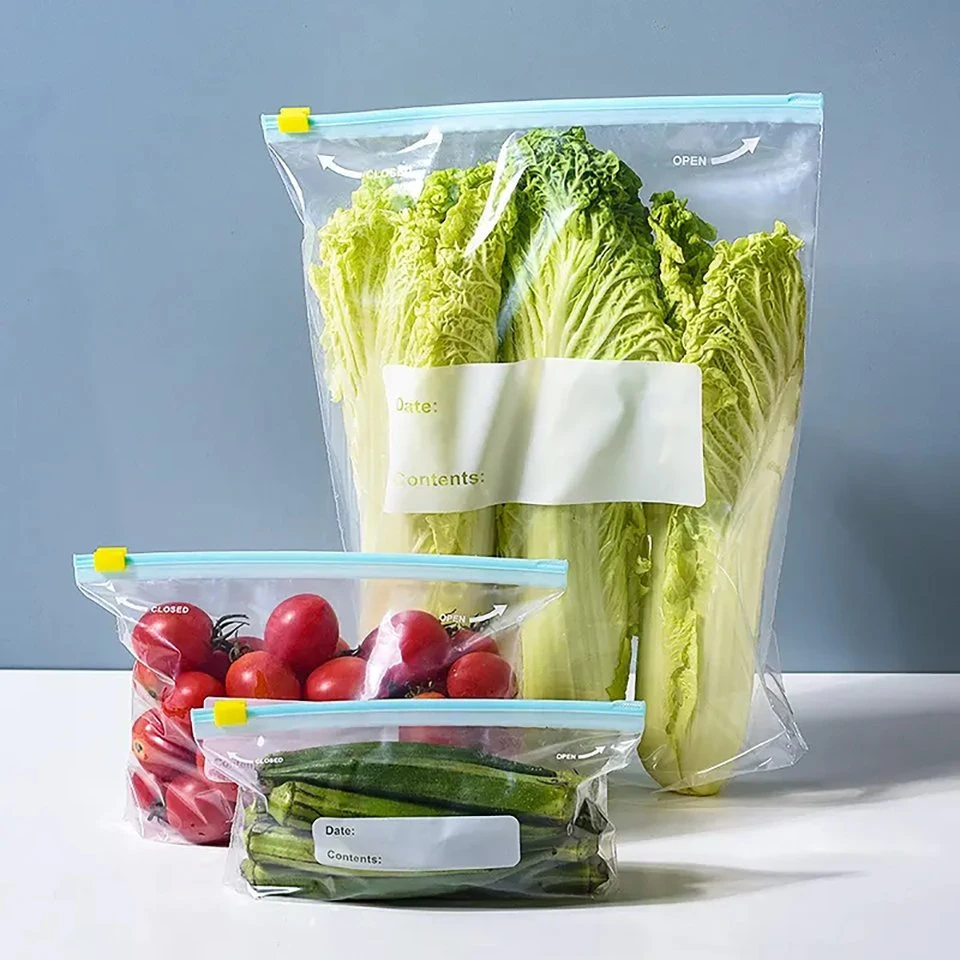 Custom Colored Ziplock Slider Leakproof Freezer Reusable Clear Sealed Bag PEVA Food Screen Printing Zipper Bag 25 Food Storage