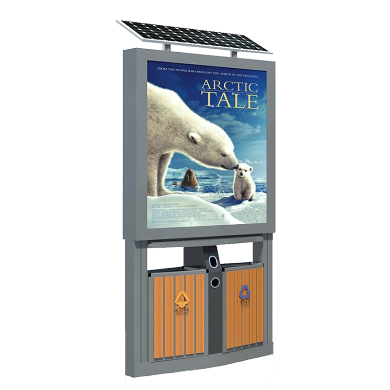 Solar Powered Stainless Steel Recycling Metal Waste Dustbin with Advertising Light Box