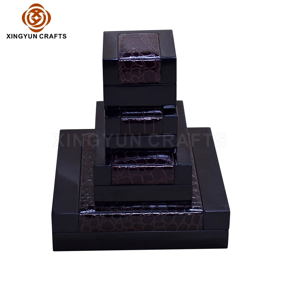 Black Croco PU Leather Custom Wood Jewelry Gift Display Packaging Box Wholesale/Supplier Small Wooden Lacquer Coin Medal Box