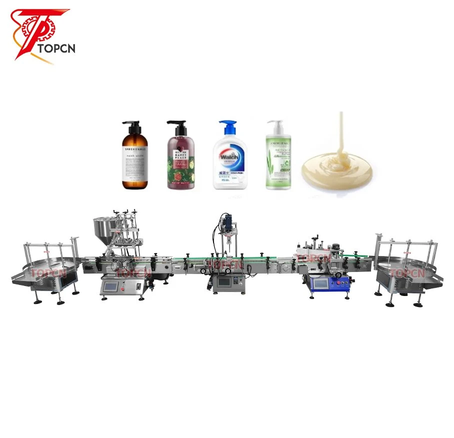 Automatic Jelly Body Butter Liquid Detergent Shampoo Lotion Tabletop Linear Filling Capping Label Machine with Bottle Sorting