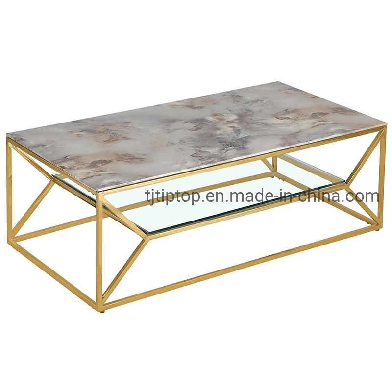 Living Room Furniture with Stainless Steel Base Glass Center Coffee Table