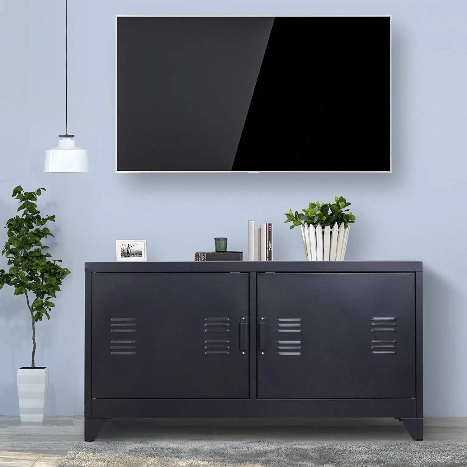 Modern 2 Doors Metal Steel TV Stand Modular Furniture for Living Room Bedroom Storage Cabinet with Feet