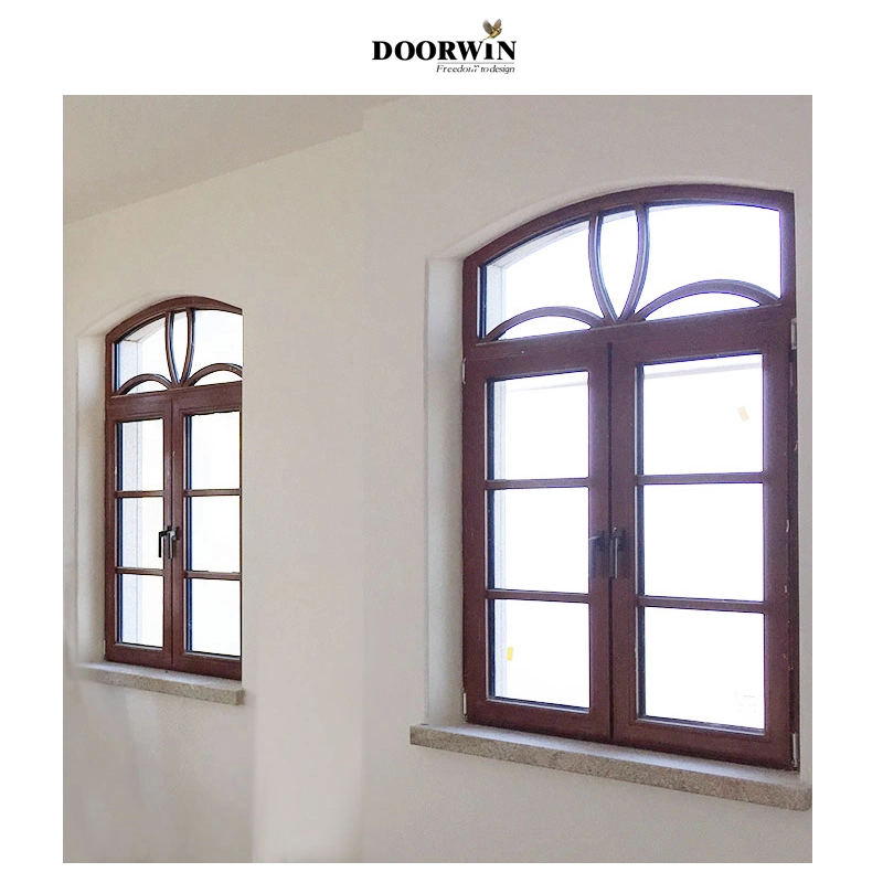 CE aprobado horizontal de madera arqueado parte superior redonda Half Windows aluminio Ventana de inclinación y giro de madera revestida