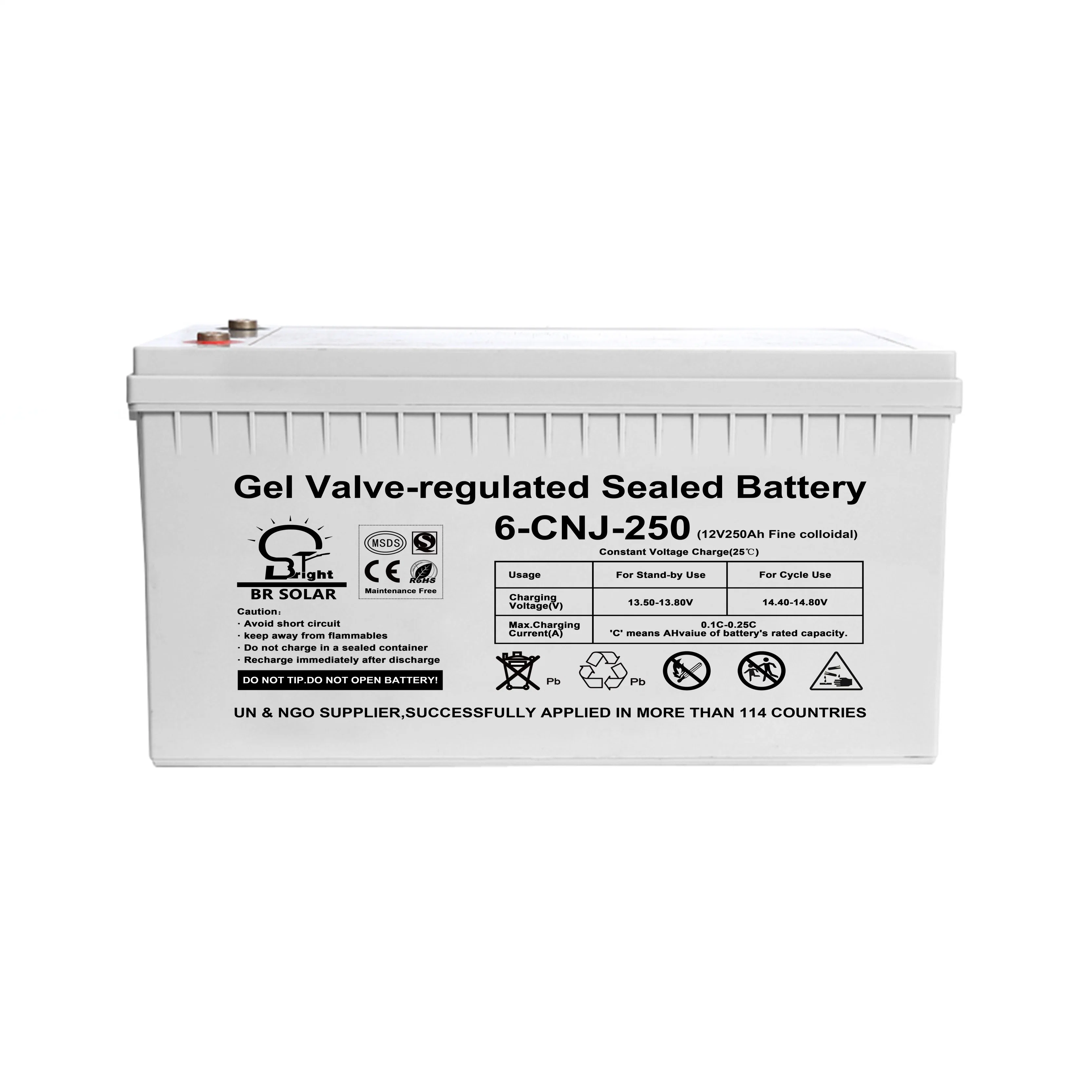 12V 200ah 100ah 150ah 250ah Manutenção de ciclo profundo chumbo livre Bateria solar de armazenamento com gelificado ácido