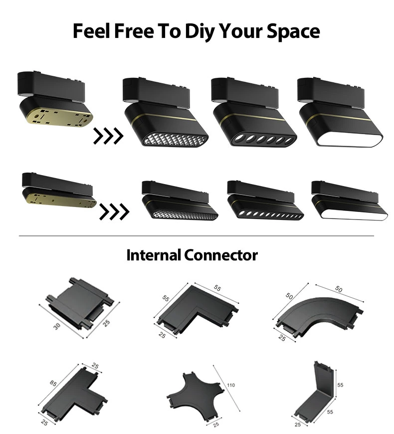 LED Magnetic Track Rail Aluminum Internal Connector Low Voltage 48V Accessory Connectors