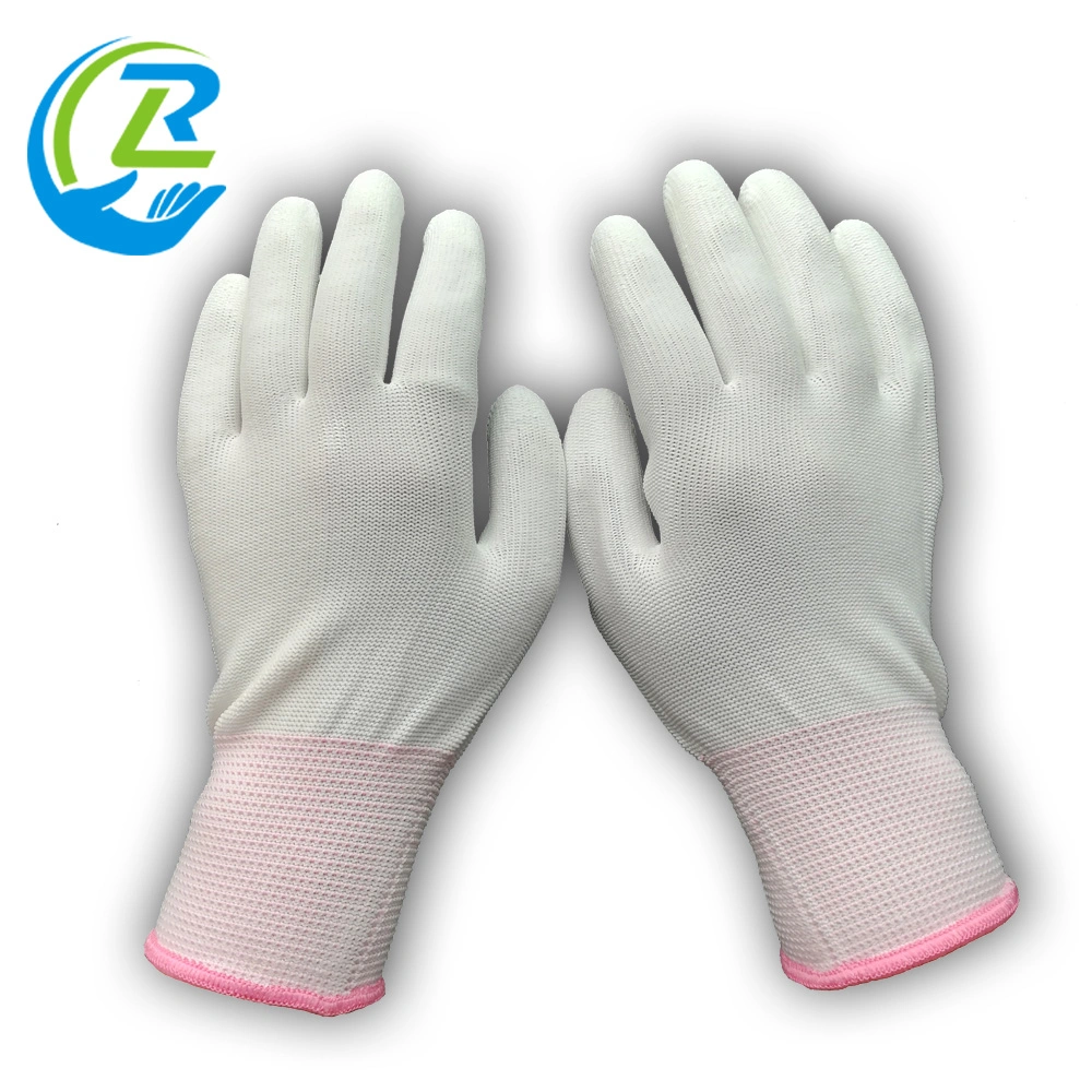 White PU Work Gloves Palm Coated Workplace Safety Supplies