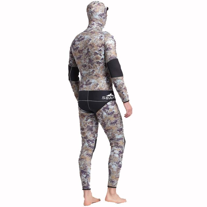 5 / 7mm Camouflage High Elastic Cr Neoprene Two-Piece Wetsuit Diving Suit with Hoodie