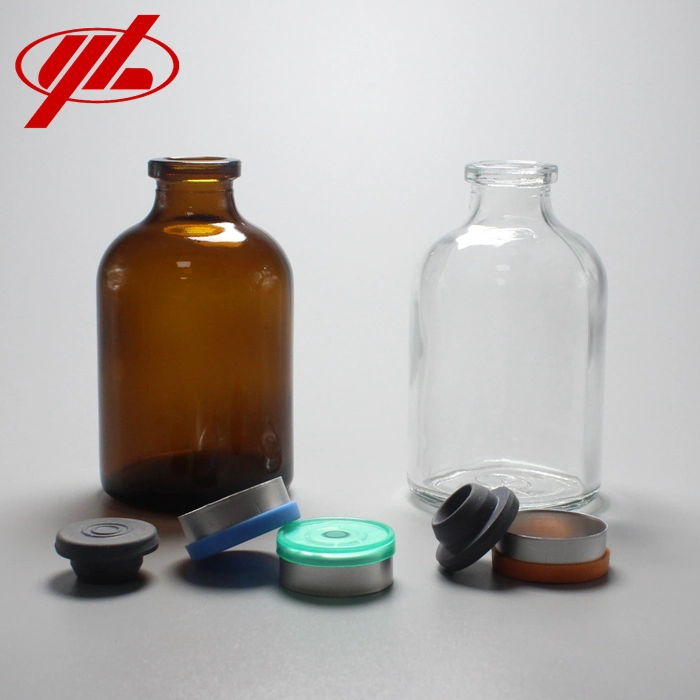 Amber and Clear 20ml 30ml 50ml 100 Injection Moulde Glass Bottle for Antibiotic