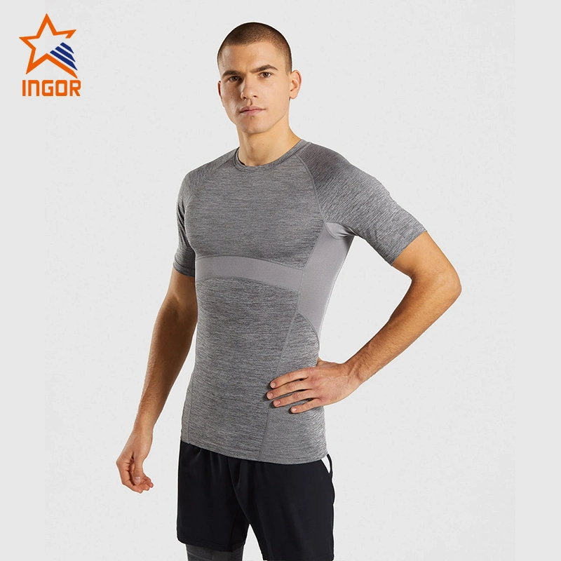 Ingorsports manches courtes pour Homme Fitness compression T-shirt vêtements de sport Usure de fonctionnement