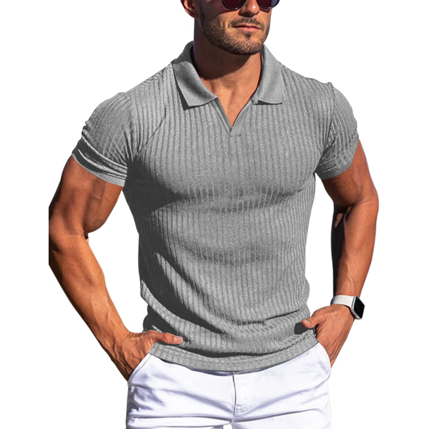 Custom Men Slim Fit High quality/High cost performance  Polo Shirt Custom Made Buttonless V Neck Polo Shirt