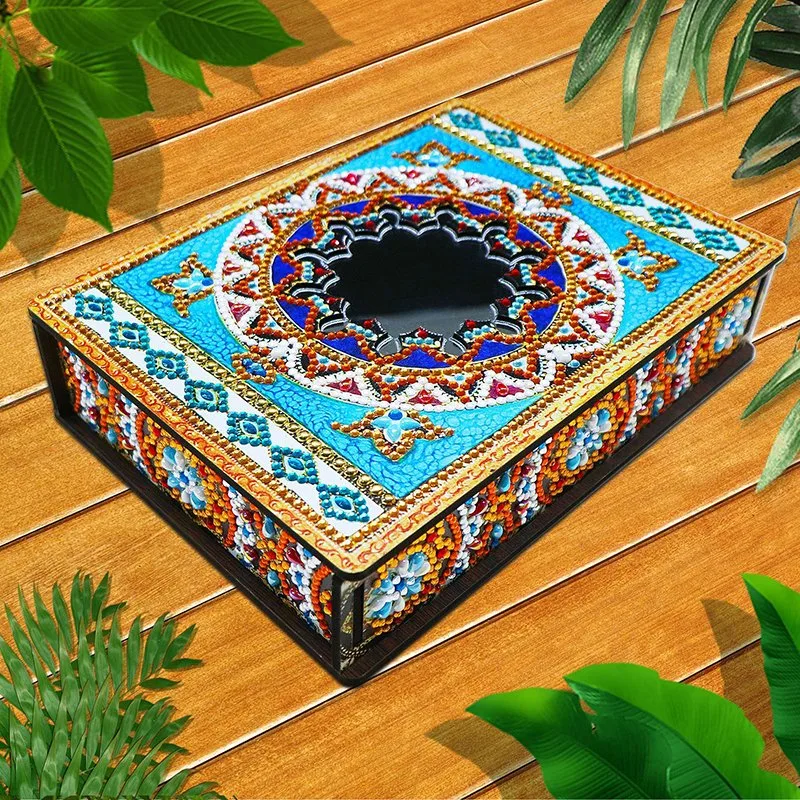 2023 Diamond Painting DIY Creative Diamond Walnut Wooden Box with Mirror Cosmetic Diamond Painting Jewelry Box Packing