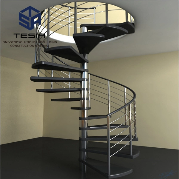 Factory Price Wood Treads Stainless Steel Indoor Design LED Stair Spiral Staircase