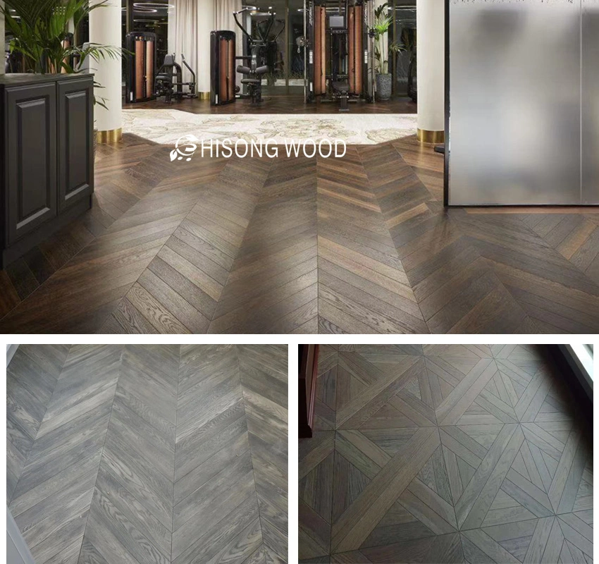 En el interior de roble de estilo nórdico de espina de pescado Parquet multicapa suelos de madera maciza