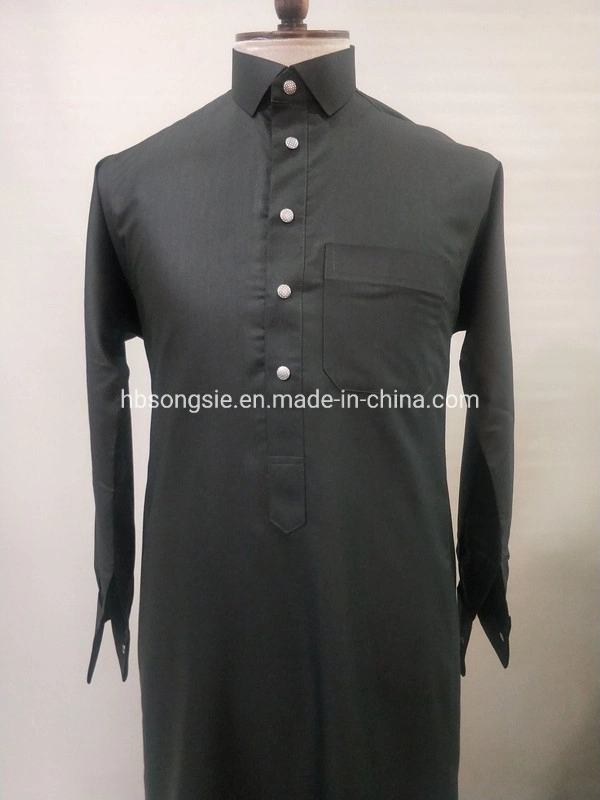 Men&prime; S Islamic Long Sleeve Shirt Collar Arab Robe Muslim Abaya Kaftan Muslim Islamic Clothing Men's Garment