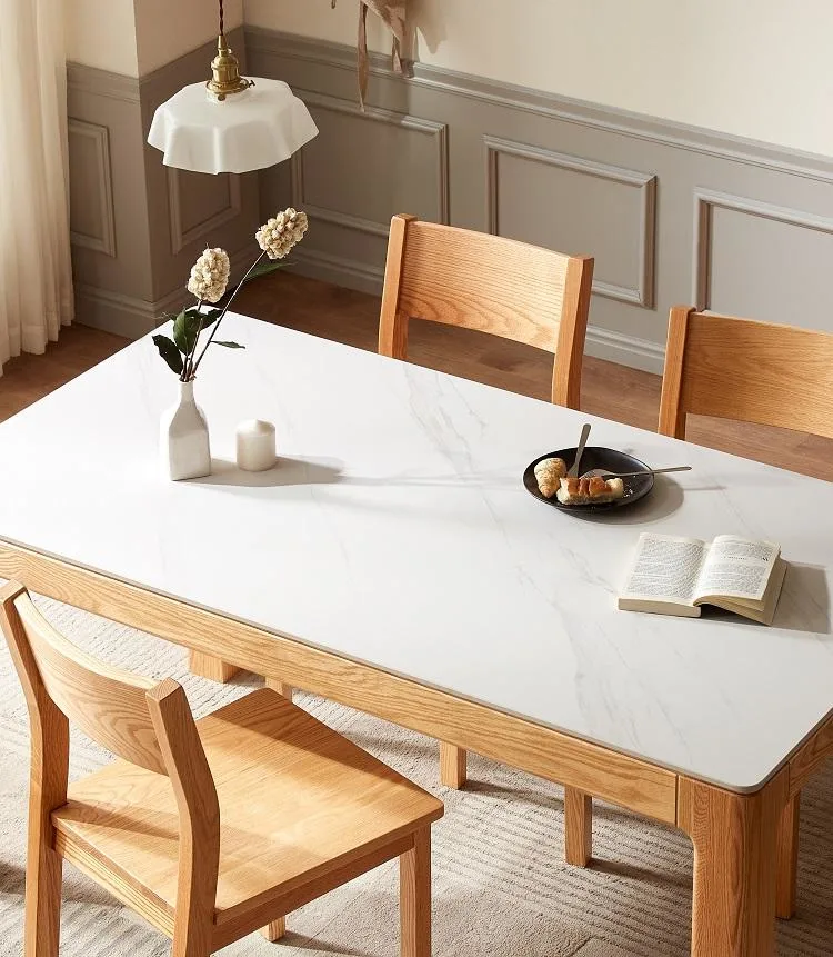 Estilo nórdico Madeira sólida Oak pernas sintered pedra Top rústico Mesa de jantar definir mesas de jantar modernas