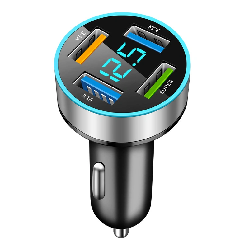 Logo Customized Digital Display Car Charger 4USB 66W Fast Charging for Mobile Phone