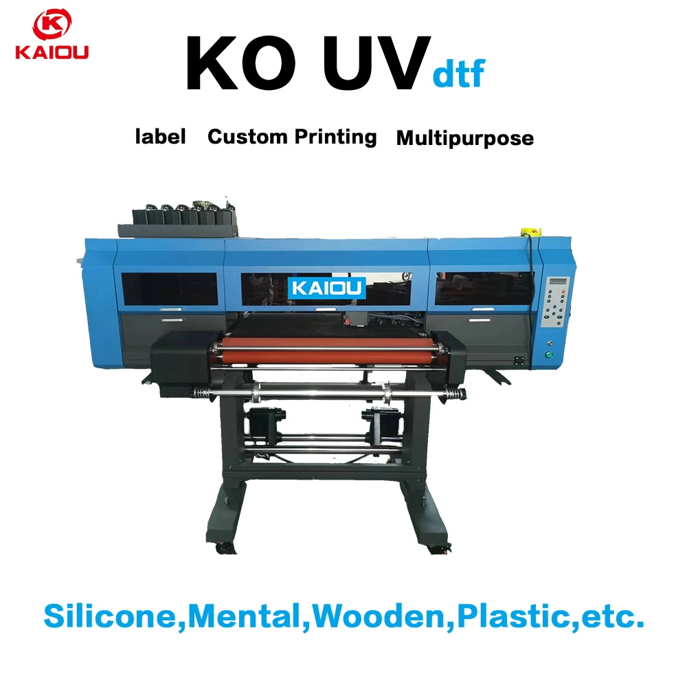 Kaiou UV Rolle zu Rolle DTF Printer 60cm Cmykw+V Farbe Drucken von drei i3200 Digitaldrucker frei Laminiermaschine