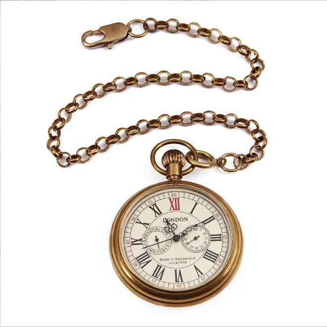 Vintage Five-Hand Roman Script Pure Copper Mechanical Pocket Watch