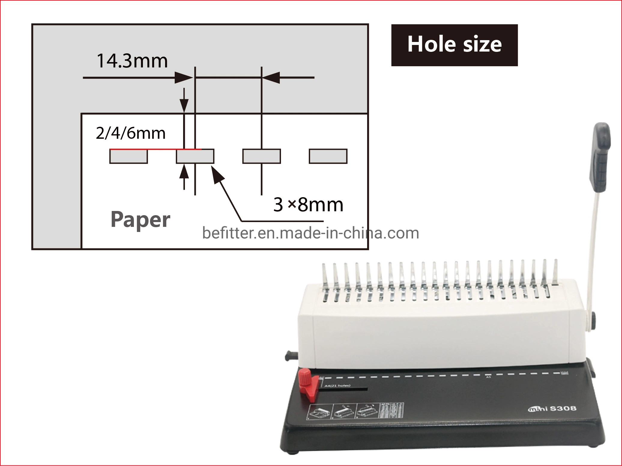 Máquina de encuadernación Mini Comb de tamaño S308 A4