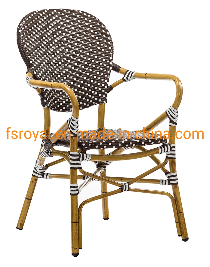 Bistro French Rattan Chair Outdoor Restaurant Wicker Chair Bamboo Look Cafe Furniture