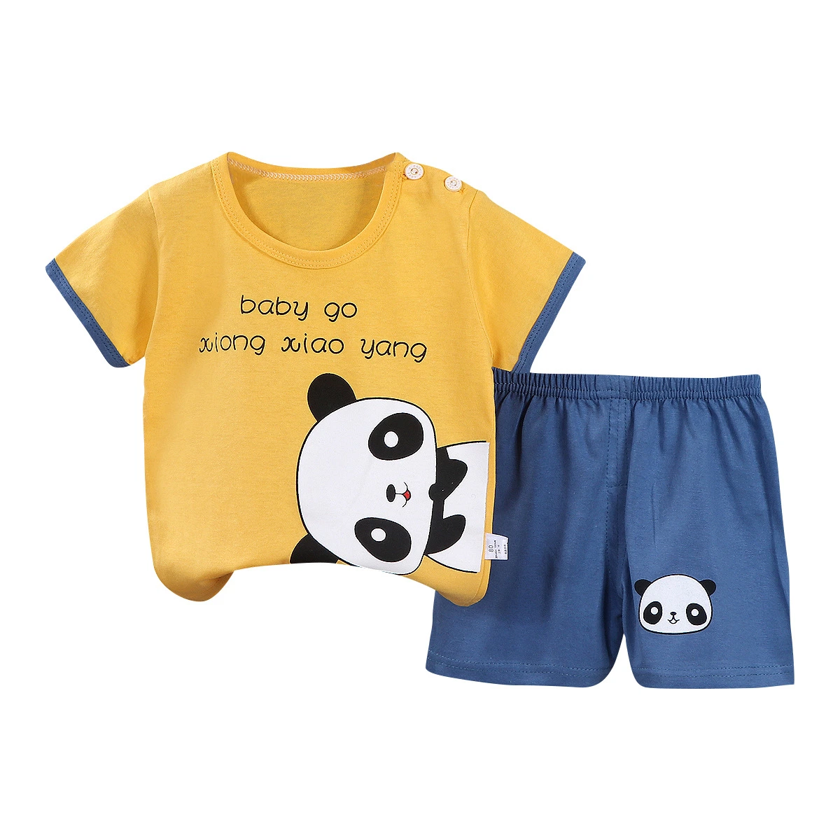 Conjunto de 2 piezas de camiseta y pantalón corto al por mayor, conjunto de pijama con estampado de dibujos animados lindo para niños, conjuntos de ropa de bebé suaves y amigables con la piel