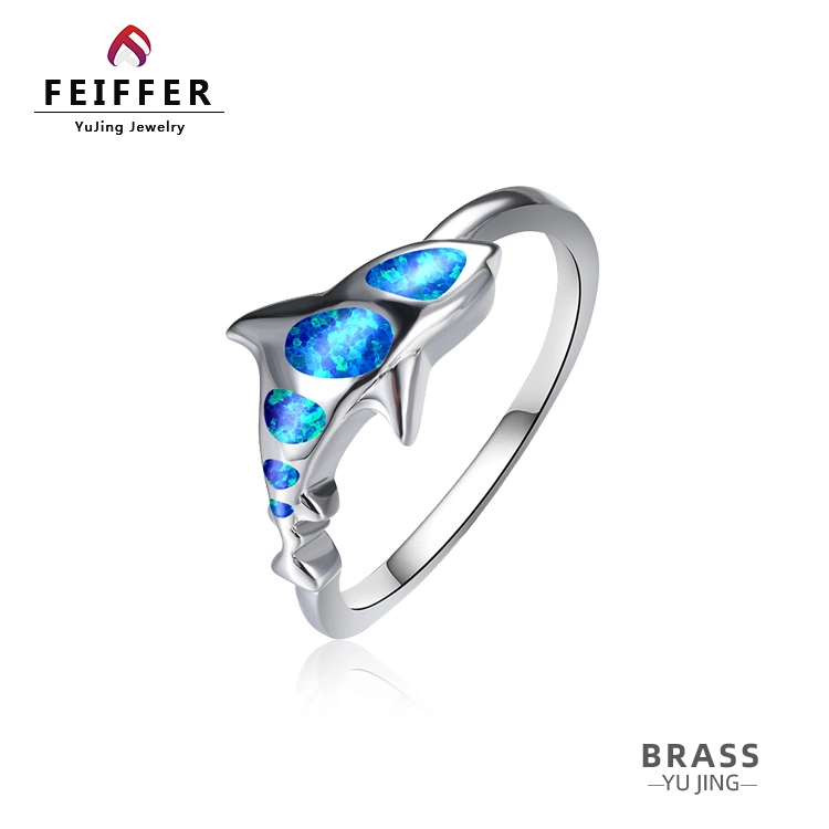 Factory Wholesale/Supplier Accessories Creative Design Shake Dolphin Shape Cute Fancy Fire Opal Fashion Jewelry Birthday Present Brass Ring