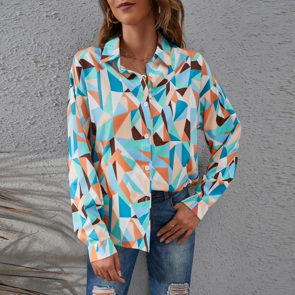 Print Single-Breasted Casual Long Shirt Daily Ladies' Blouses