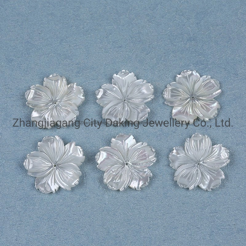 28-29mm Natural White Carved Flower Mother of Pearl Shell 5 Petals Loose Beads for Jewelry Making