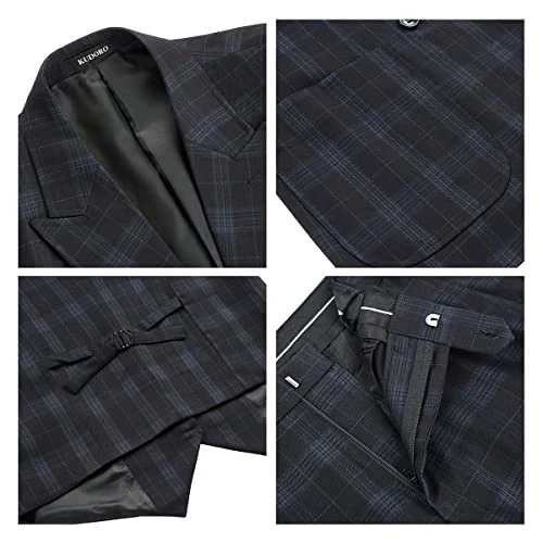 Mens Plaid 3 Piece Suits Slim Fit Double Breasted Plaid Formal Business Suit