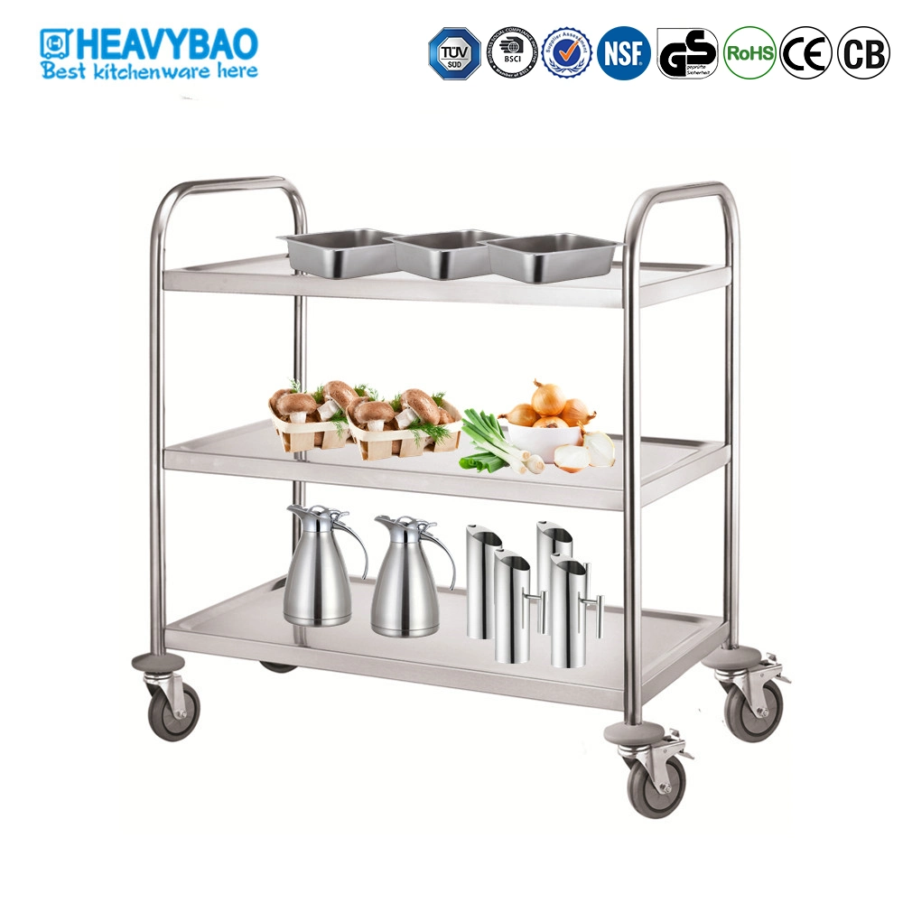 Heavybao Hospital Serving Equipment Stainless Steel Serving Mobile Delivery Trolley Cart