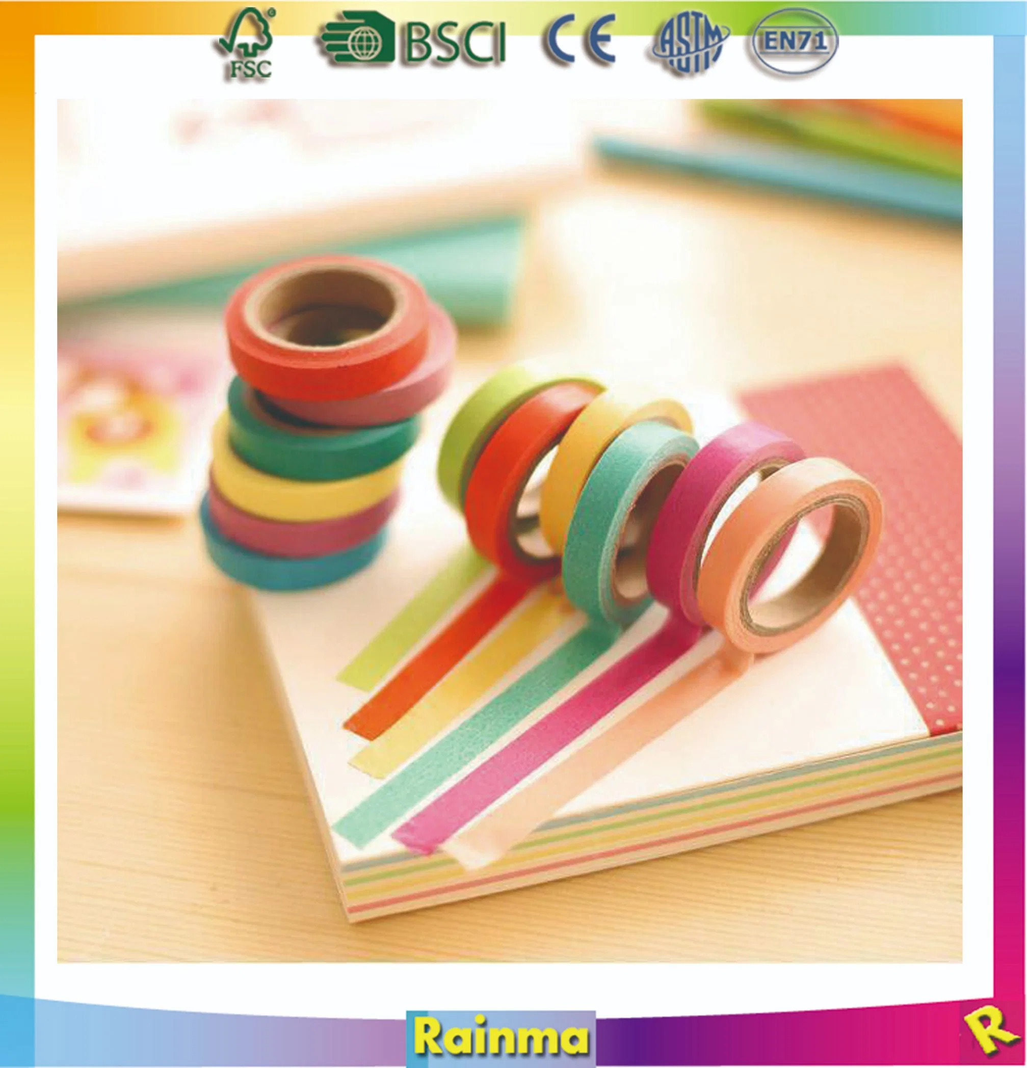 Rainbow Masking Tape Solid Craft Decorative Adhesive Washi Tape Sticker Scrapbooking Adhesive Stationery School Office Supply