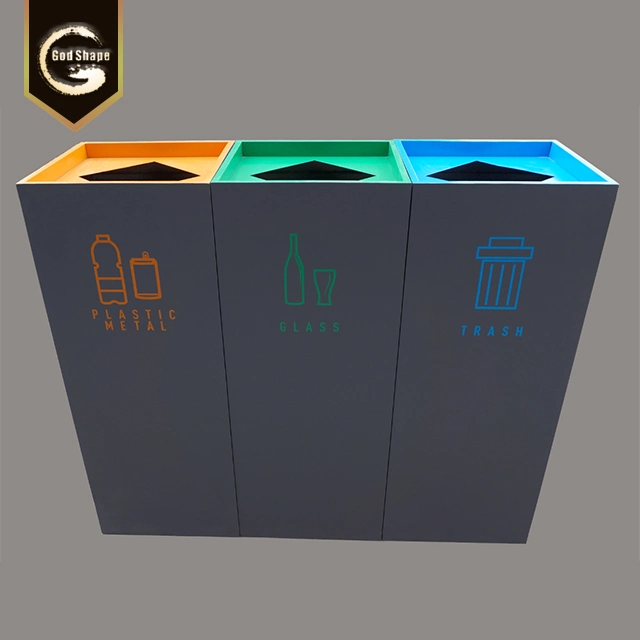 Custom Large Capacity Modern Wood Finish Steel Trash Can for Scenic Area