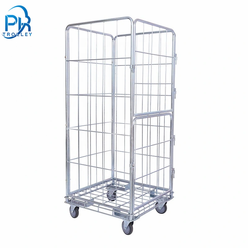 Four-Sided Folding Gate Steel Roll Containers for Warehouse and Laundry Discount