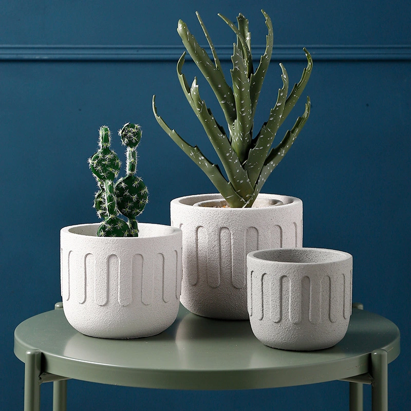 Ceramic Cement Flower Pots Nordic Style Simple and Creative Potted Green Plants Flower Pots Round Sandstone